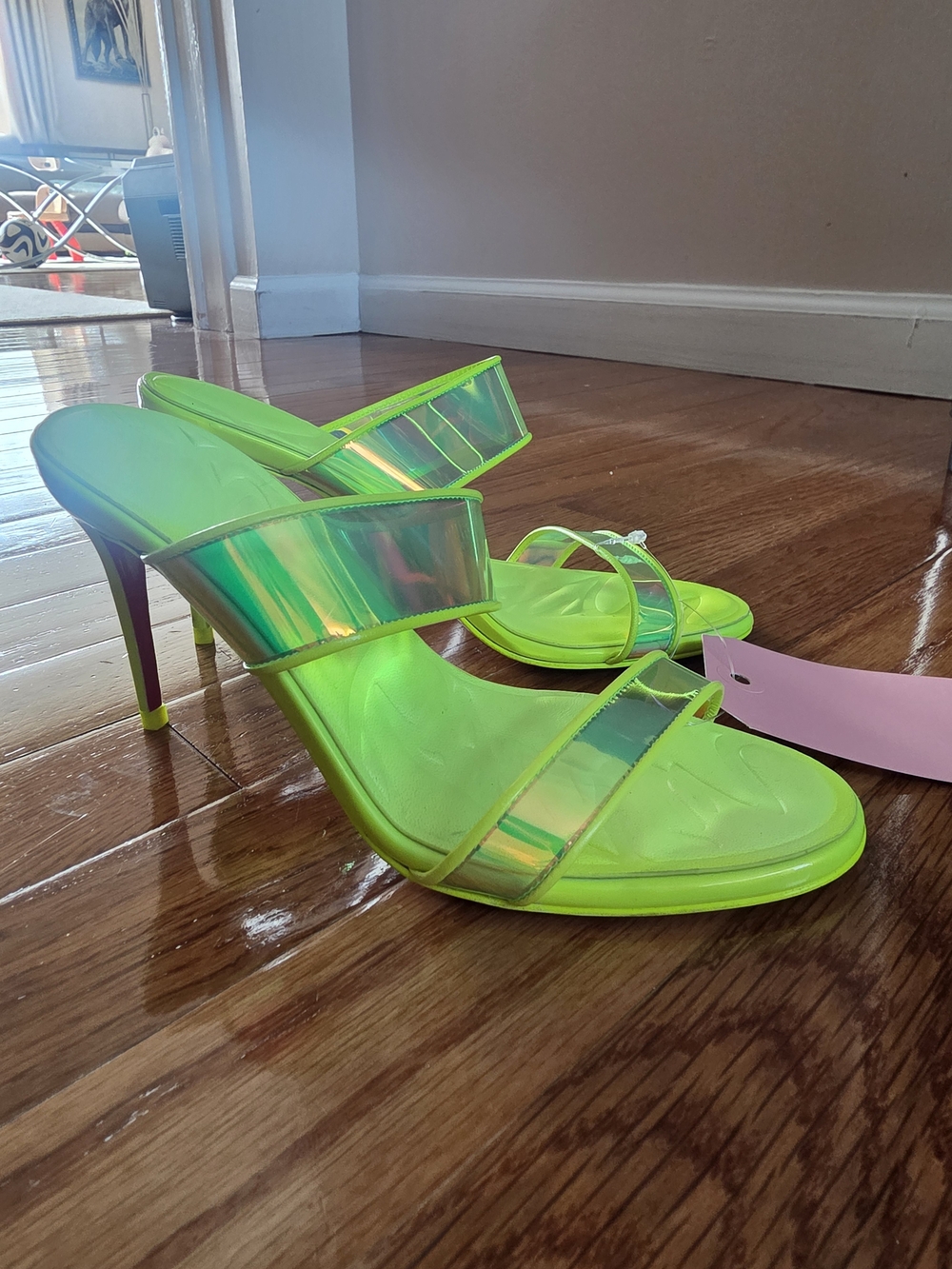 Christian Louboutin Neon Green Iridescent Strap Heels